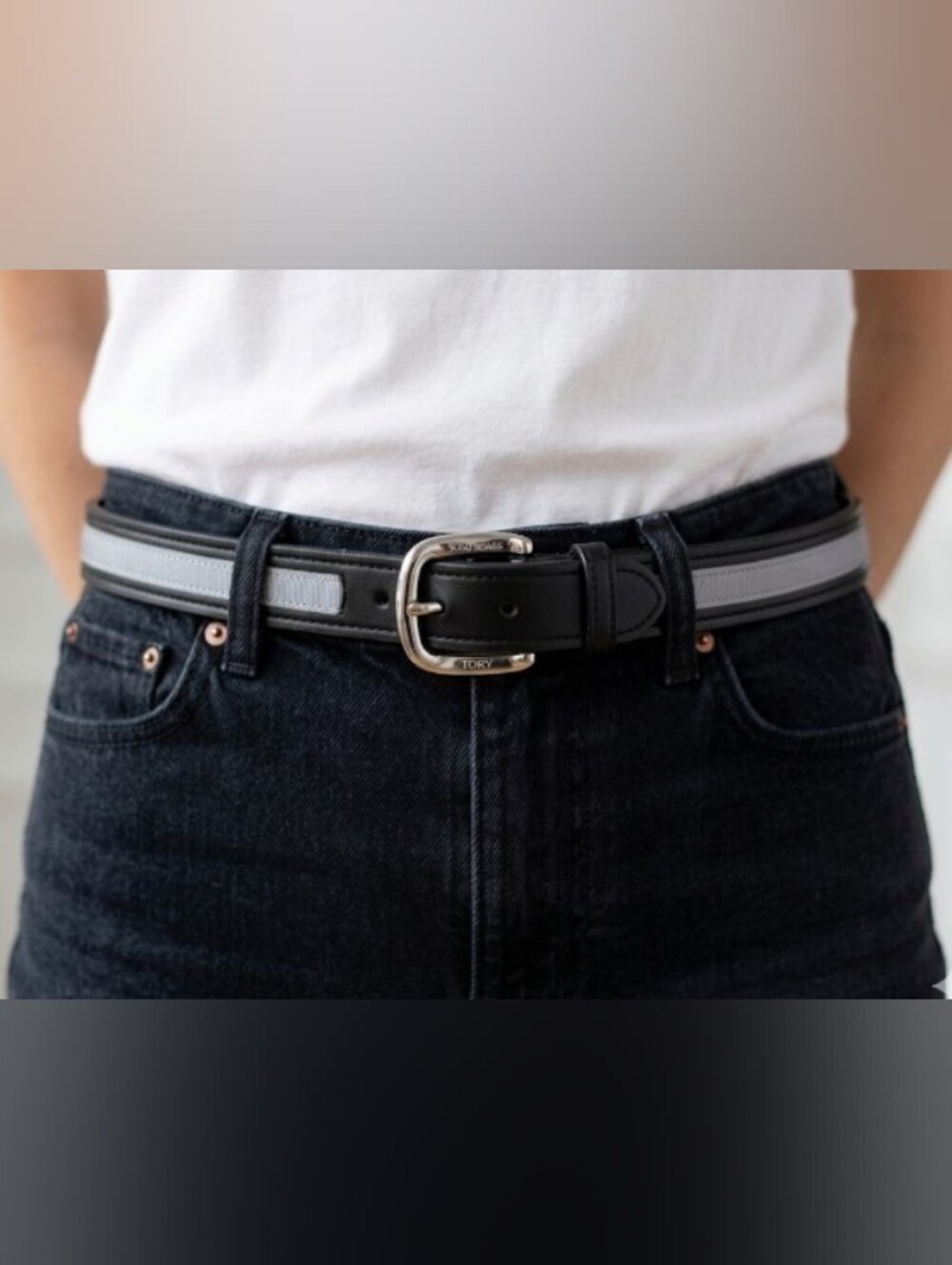 Tory Burch English Bridle Leather Belt Grey Accent (Sz S/M) Equestrian Capsule
